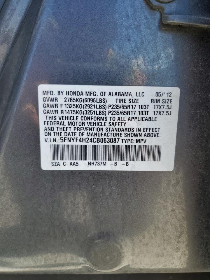 5FNYF4H24CB063087 2012 Honda Pilot Lx