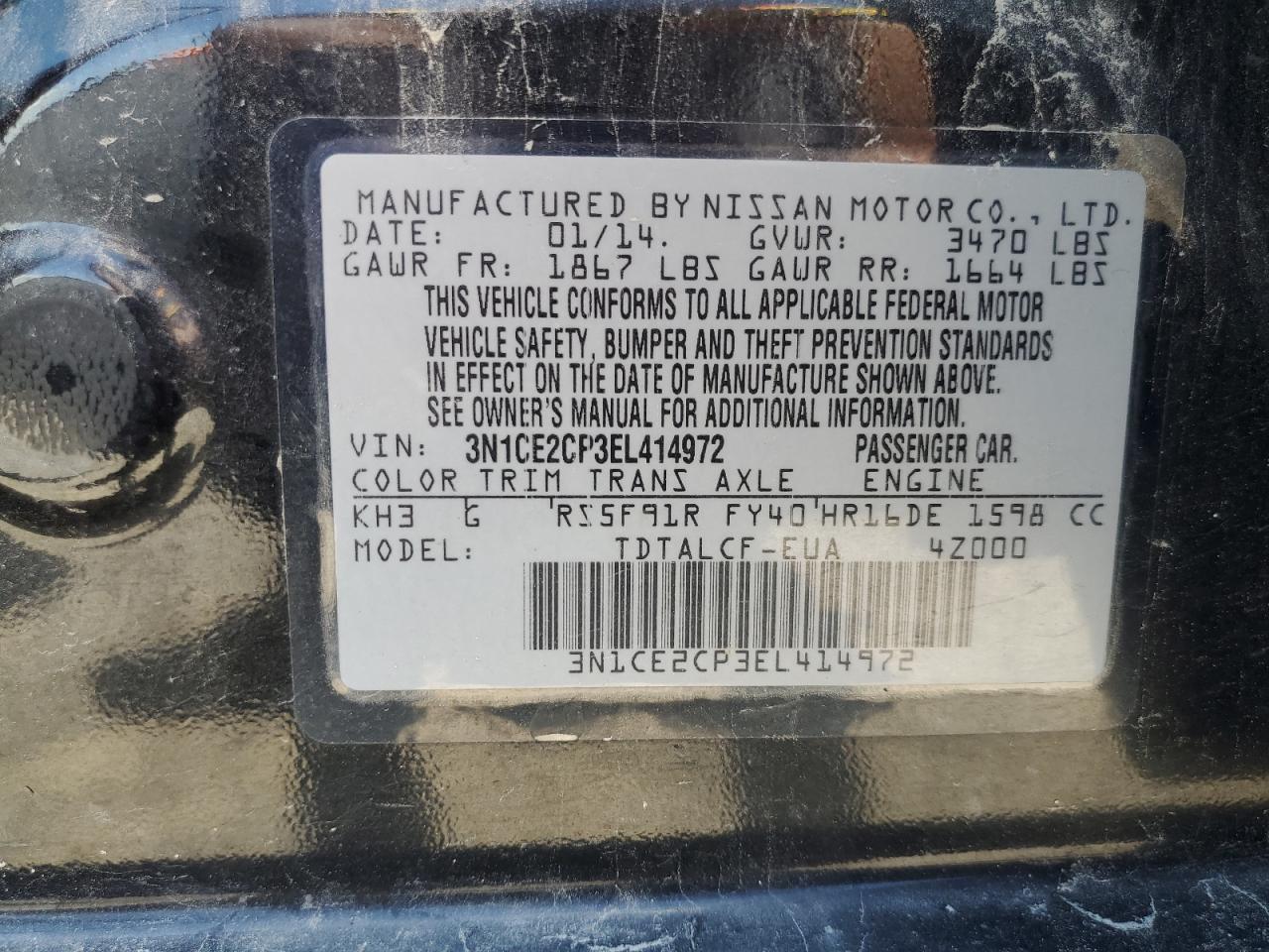 3N1CE2CP3EL414972 2014 Nissan Versa Note S