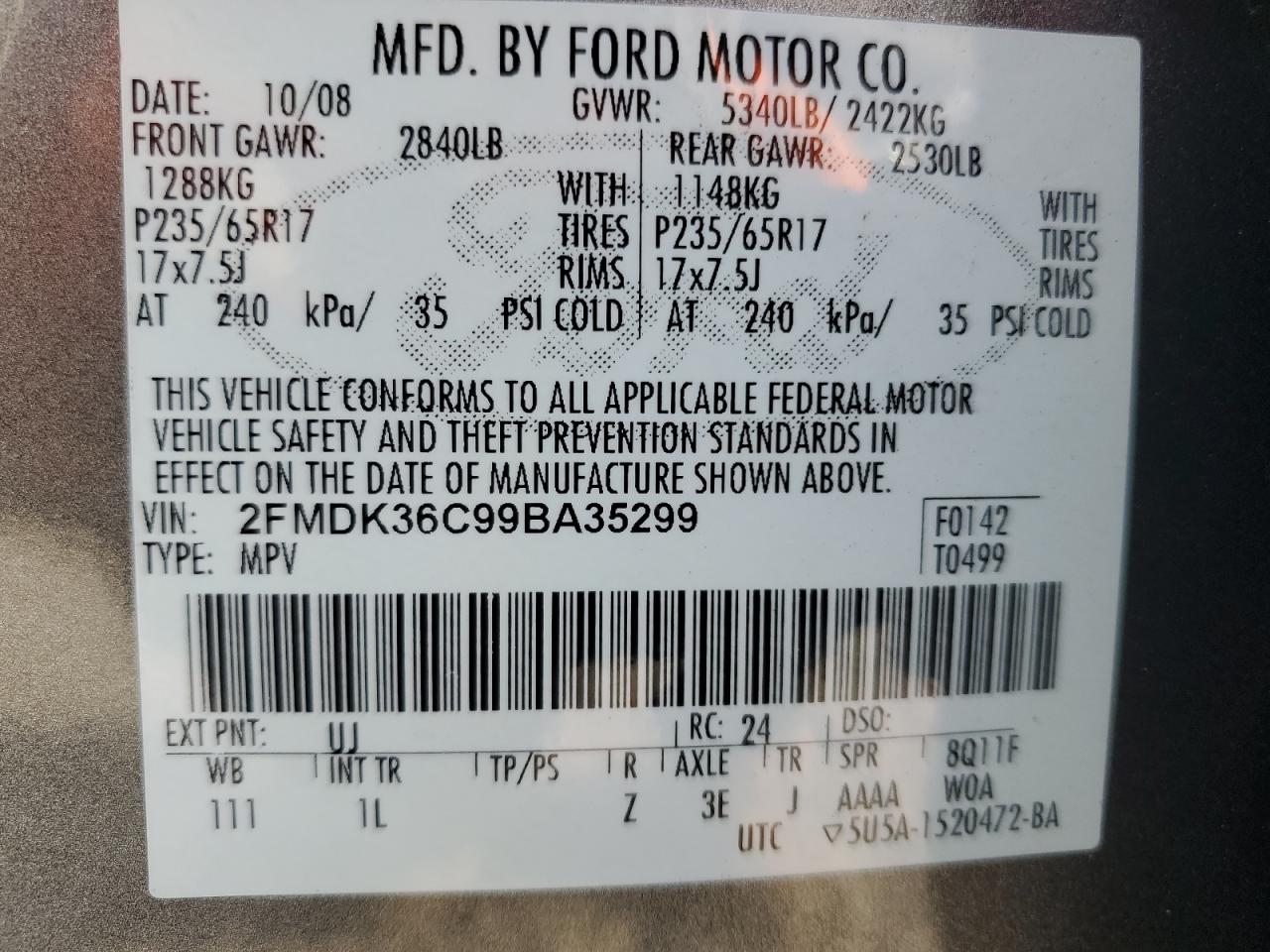 2FMDK36C99BA35299 2009 Ford Edge Se