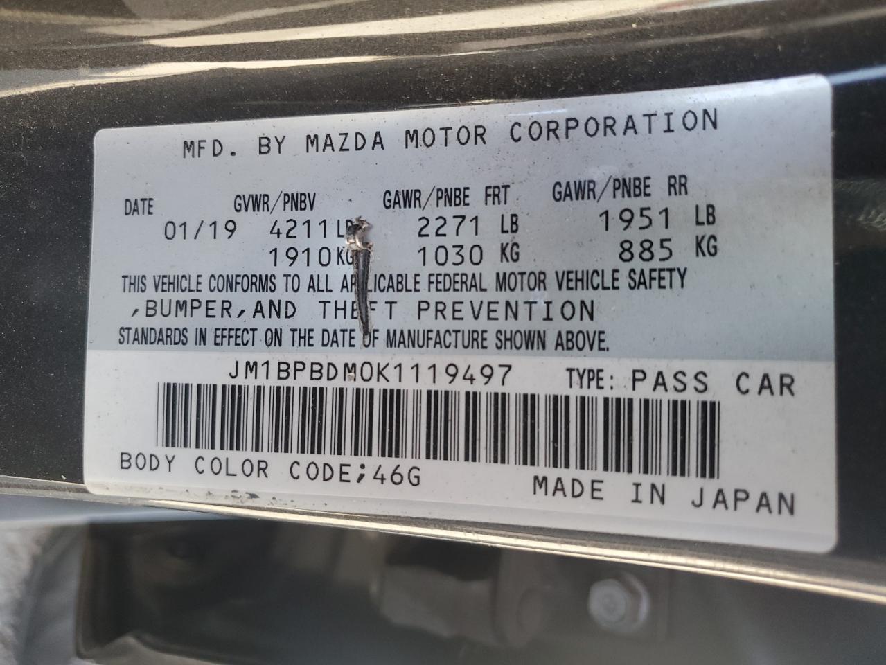 JM1BPBDM0K1119497 2019 Mazda 3 Preferred