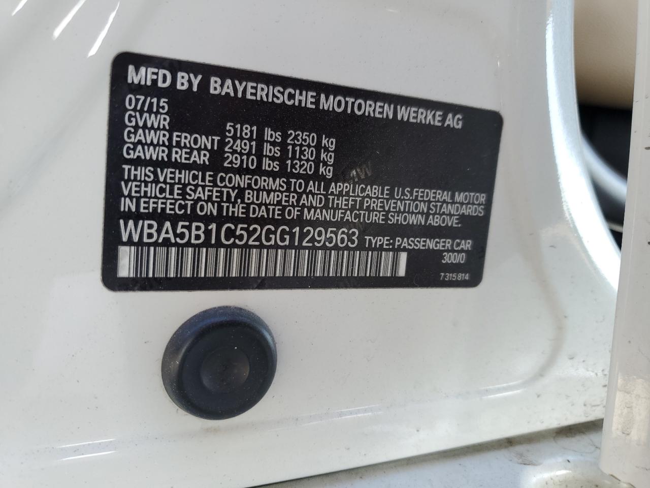 WBA5B1C52GG129563 2016 BMW 535 I