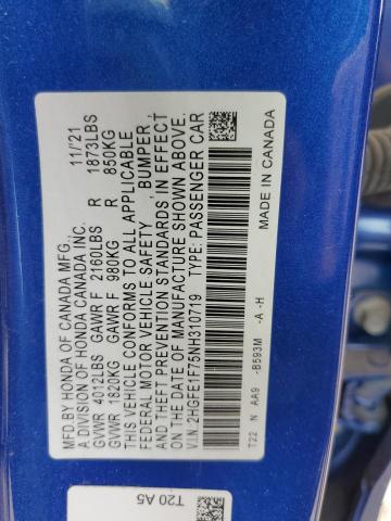 2HGFE1F75NH310719 2022 HONDA CIVIC - Image 12