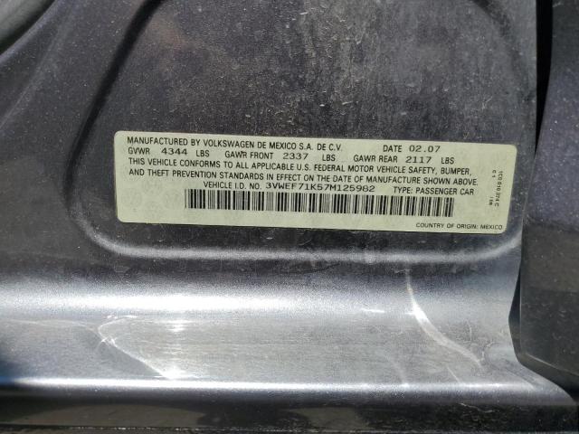 2007 Volkswagen Jetta Wolfsburg VIN: 3VWEF71K57M125982 Lot: 60748094