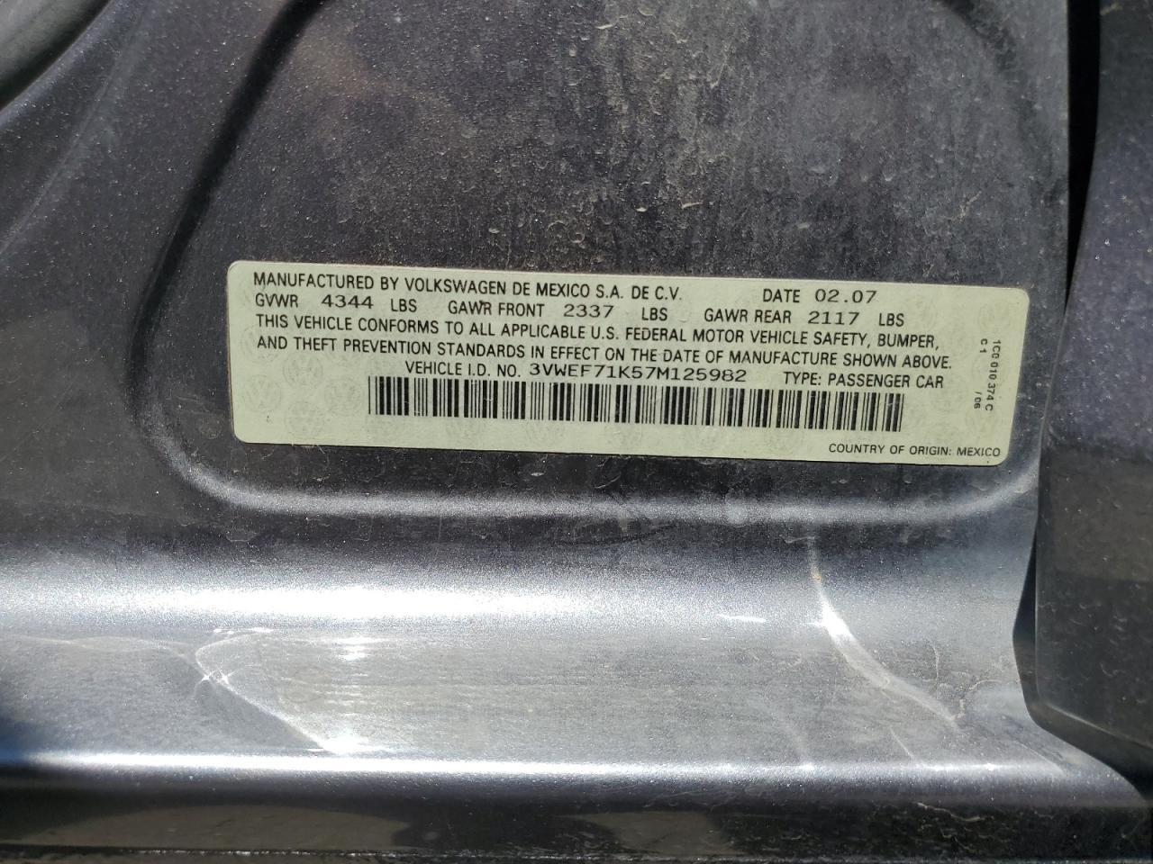 3VWEF71K57M125982 2007 Volkswagen Jetta Wolfsburg