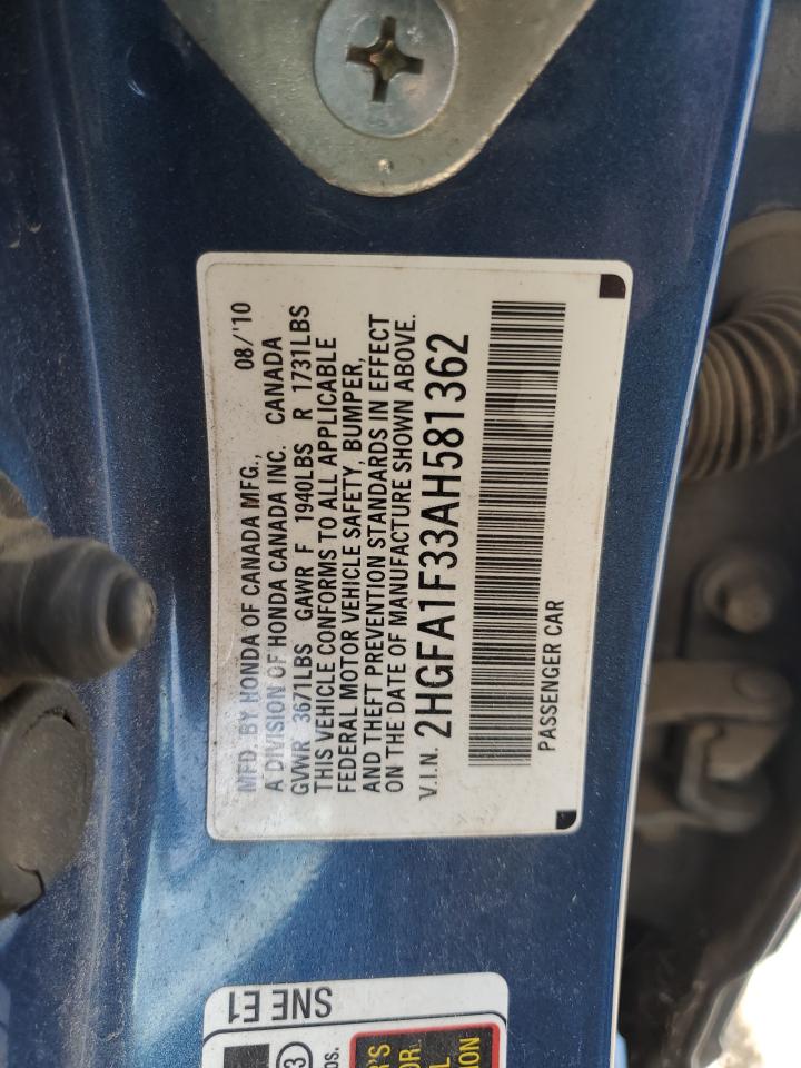 2HGFA1F33AH581362 2010 Honda Civic Vp