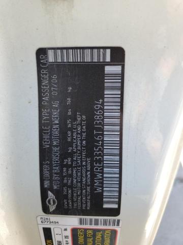 2006 Mini Cooper S VIN: WMWRE33546TJ38694 Lot: 58946124