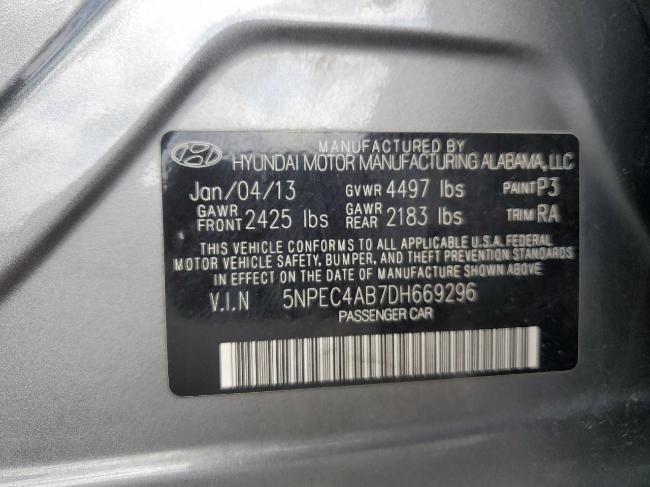 5NPEC4AB7DH669296 2013 Hyundai Sonata Se