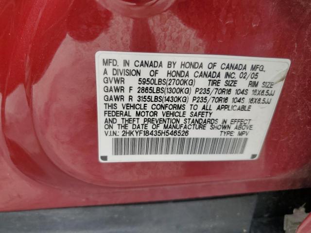 2005 Honda Pilot Ex VIN: 2HKYF18435H546526 Lot: 59719224