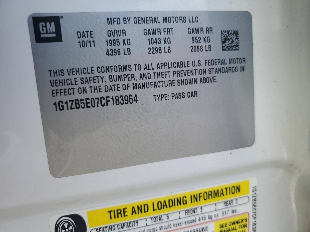 1G1ZB5E07CF183964 2012 Chevrolet Malibu Ls