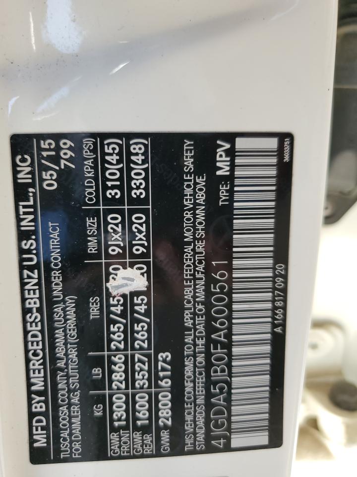 4JGDA5JB0FA600561 2015 Mercedes-Benz Ml 350