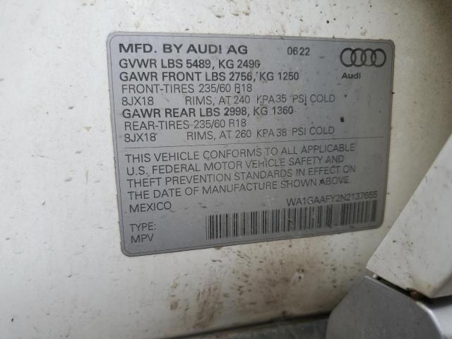 VIN WA1GAAFY2N2137655 2022 Audi Q5, Premium 45 no.12