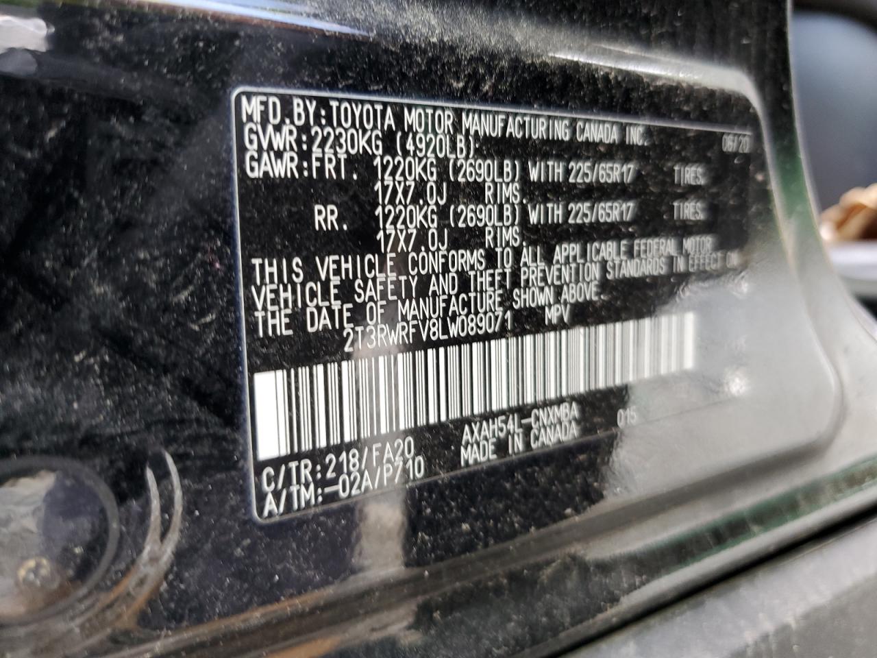 2T3RWRFV8LW089071 2020 Toyota Rav4 Xle