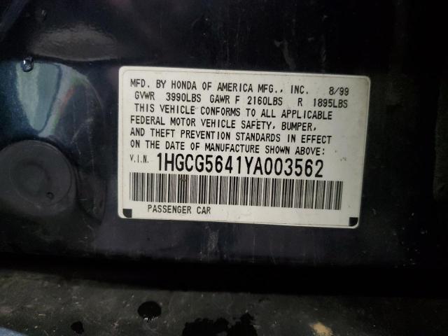 2000 Honda Accord Lx VIN: 1HGCG5641YA003562 Lot: 57373984