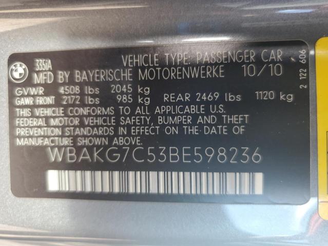 2011 BMW 335 I VIN: WBAKG7C53BE598236 Lot: 60684404