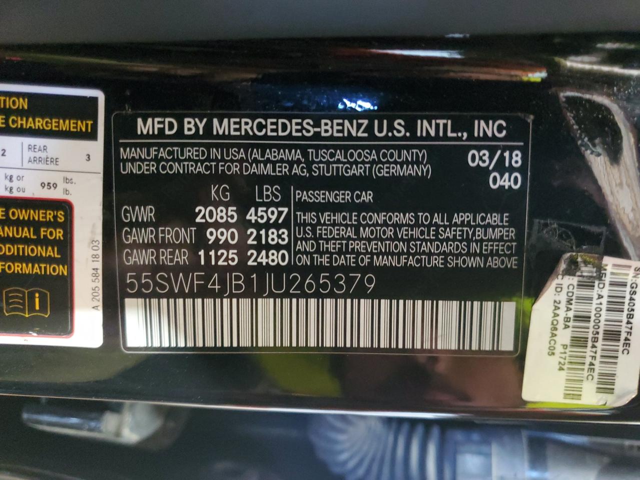 55SWF4JB1JU265379 2018 Mercedes-Benz C 300