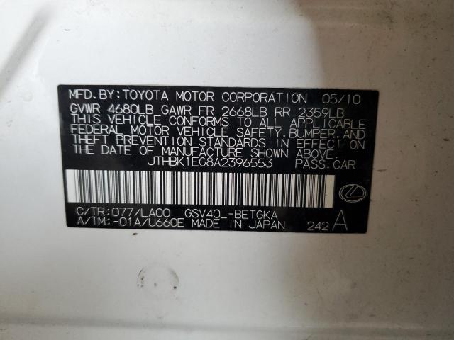 2010 Lexus Es 350 VIN: JTHBK1EG8A2396553 Lot: 60922344