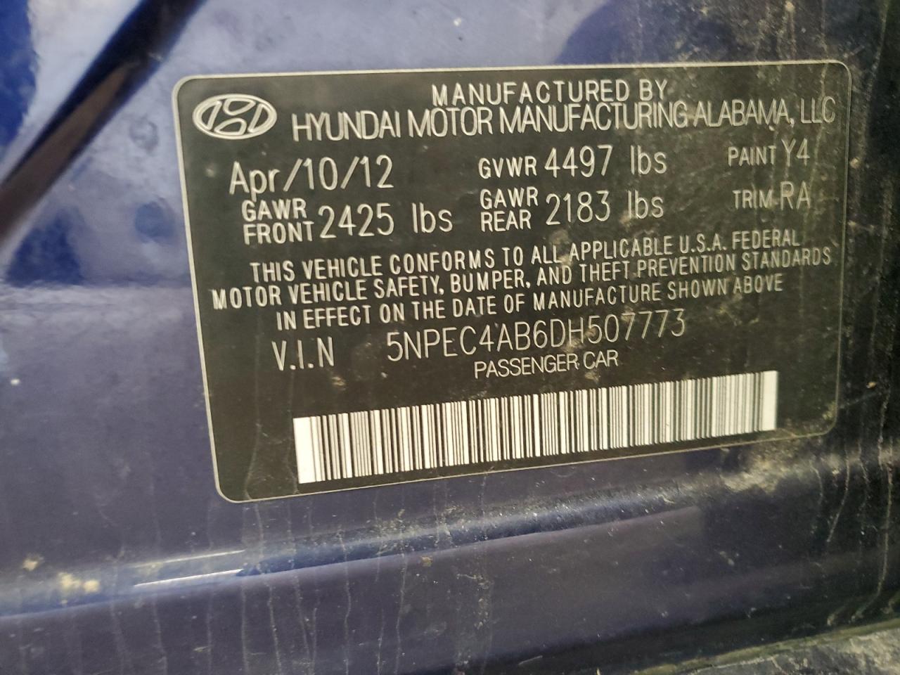 5NPEC4AB6DH507773 2013 Hyundai Sonata Se