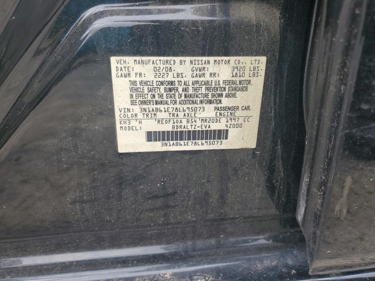 3N1AB61E78L695073 2008 Nissan Sentra 2.0