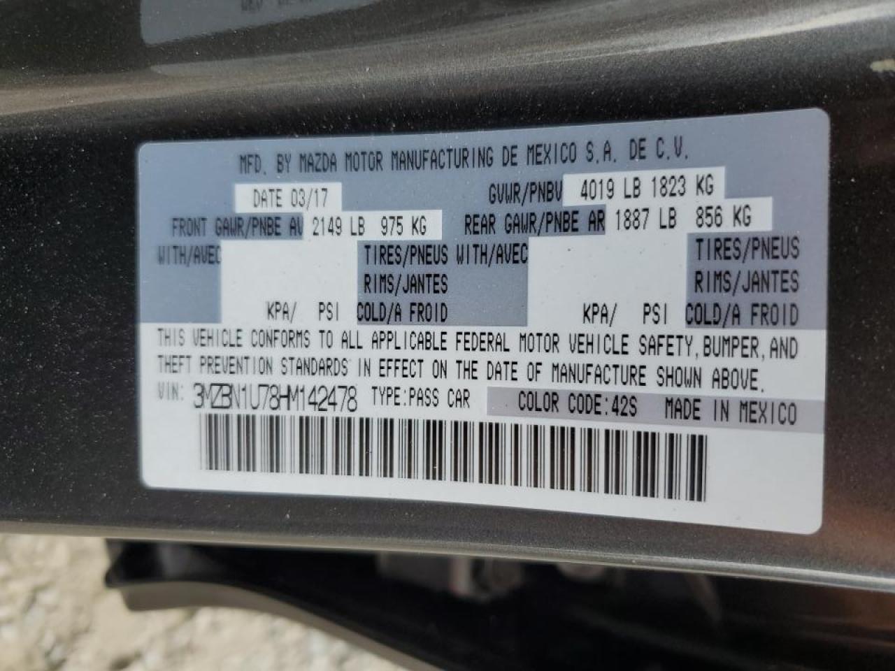 3MZBN1U78HM142478 2017 Mazda 3 Sport