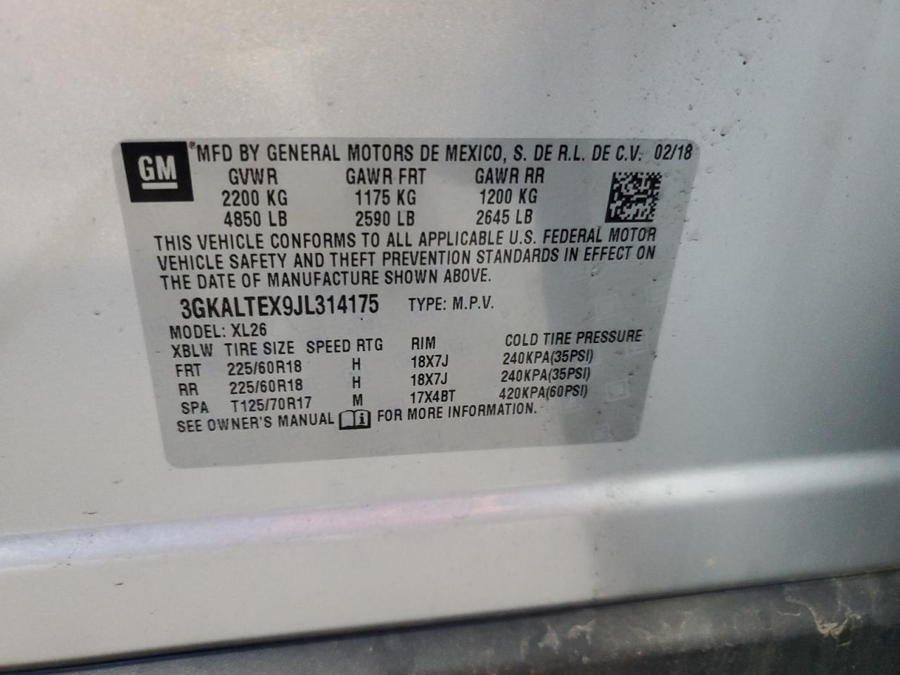 3GKALTEX9JL314175 2018 GMC Terrain Sle