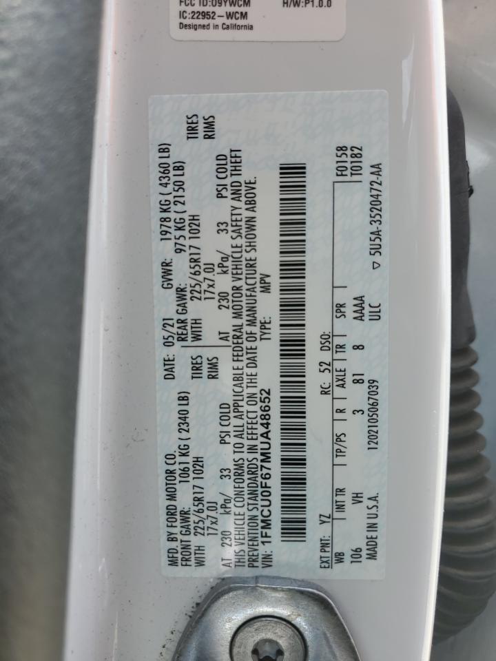 1FMCU0F67MUA48652 2021 Ford Escape S