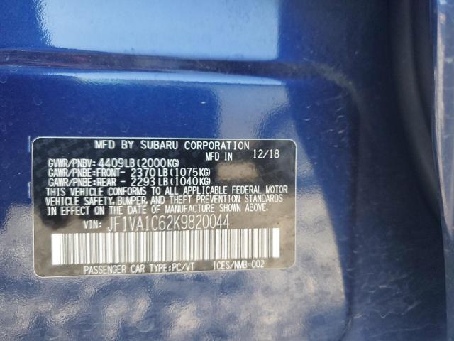 2019 Subaru Wrx Premium VIN: JF1VA1C62K9820044 Lot: 58519064