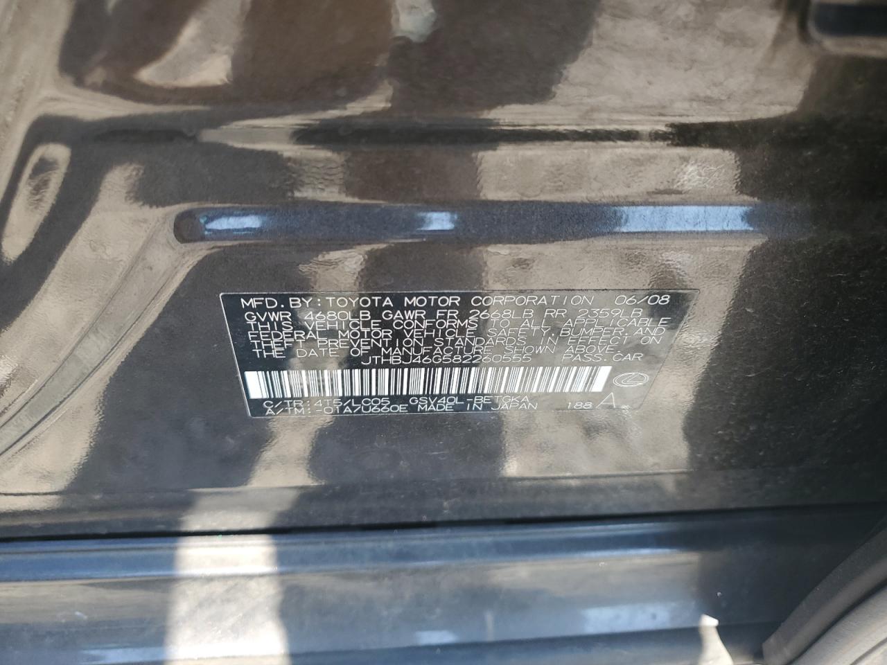 JTHBJ46G582260555 2008 Lexus Es 350