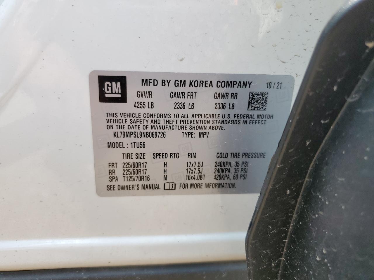 KL79MPSL9NB069726 2022 Chevrolet Trailblazer Lt