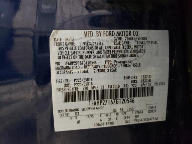 2007 Ford Five Hundred Sel VIN: 1FAHP27167G120546 Lot: 59448544