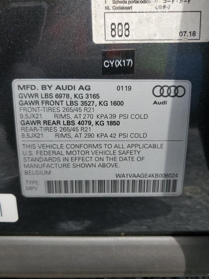 WA1VAAGE4KB006024 2019 Audi E-Tron Prestige