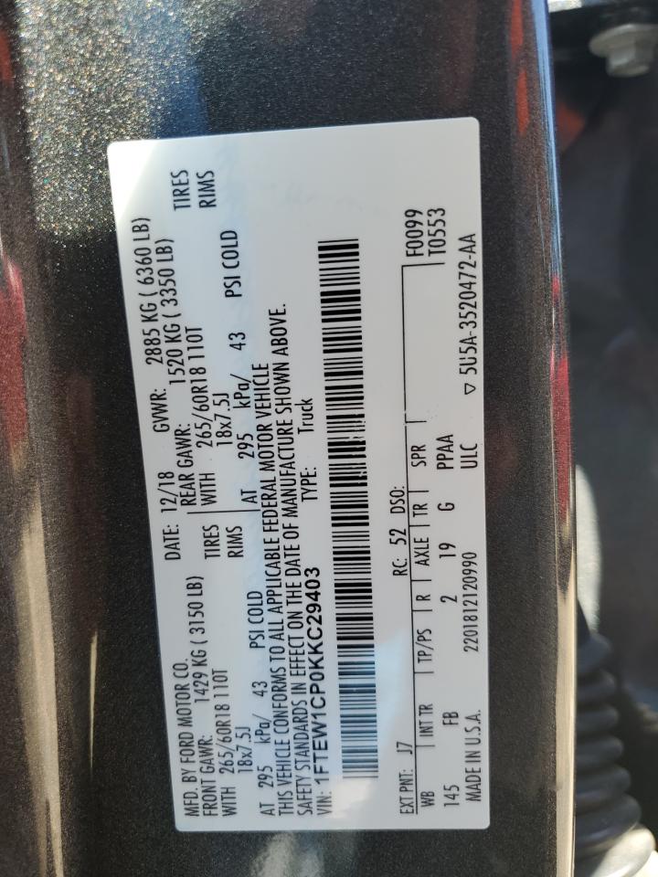 1FTEW1CP0KKC29403 2019 Ford F150 Supercrew