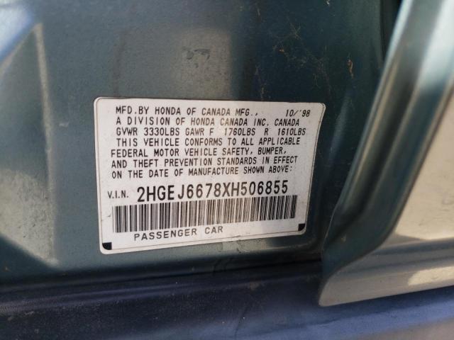 1999 Honda Civic Lx VIN: 2HGEJ6678XH506855 Lot: 57854774