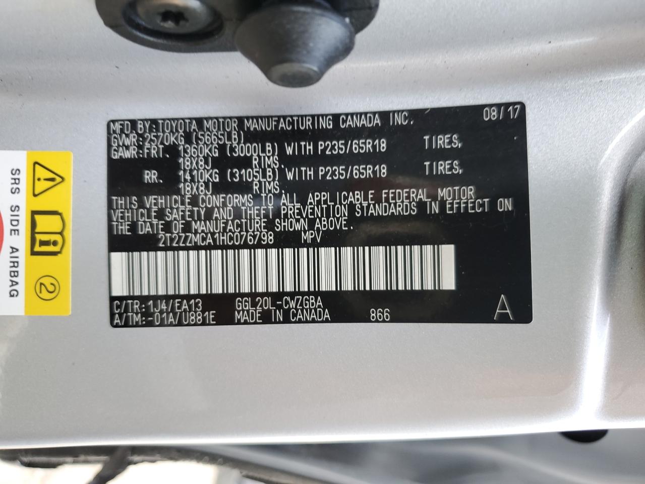 2T2ZZMCA1HC076798 2017 Lexus Rx 350 Base