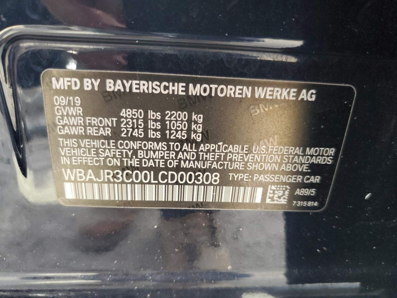 WBAJR3C00LCD00308 2020 BMW 530 I