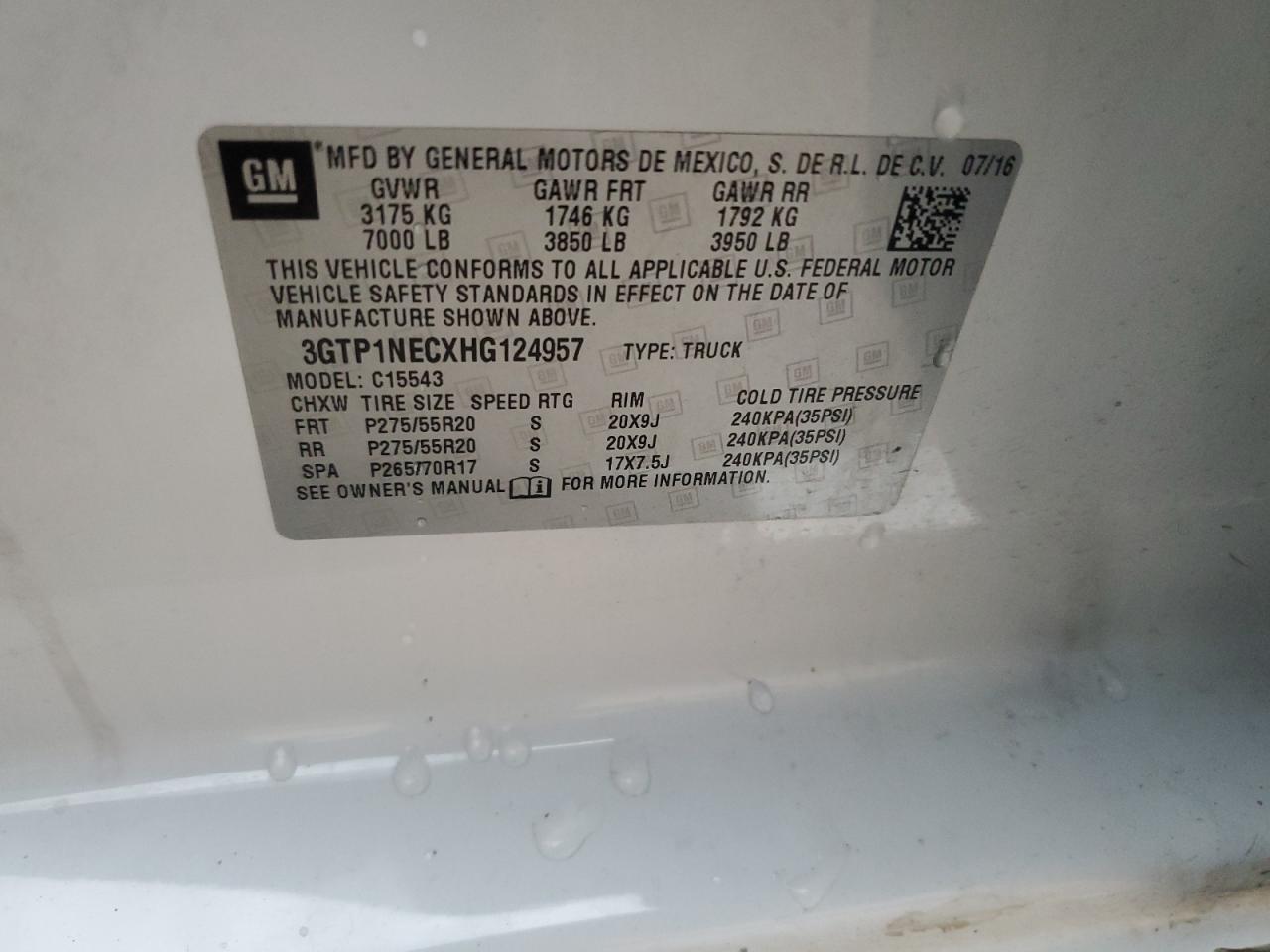 3GTP1NECXHG124957 2017 GMC Sierra C1500 Slt