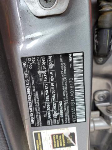 2012 Mercedes-Benz Ml 350 4Matic VIN: 4JGDA5HB1CA078170 Lot: 57942424