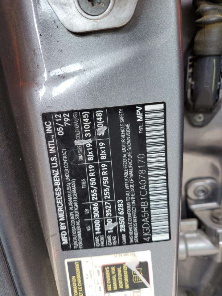 4JGDA5HB1CA078170 2012 Mercedes-Benz Ml 350 4Matic