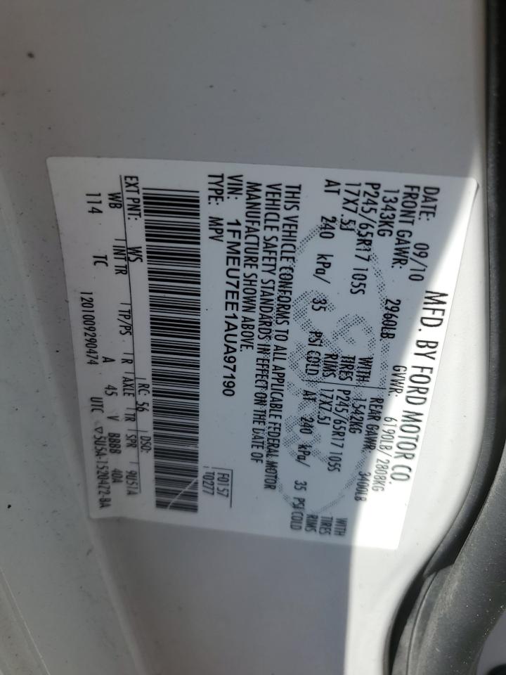 1FMEU7EE1AUA97190 2010 Ford Explorer Eddie Bauer