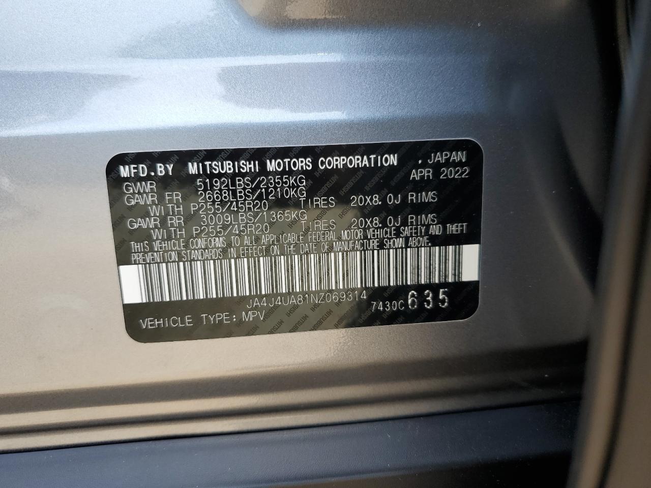 JA4J4UA81NZ069314 2022 Mitsubishi Outlander Se