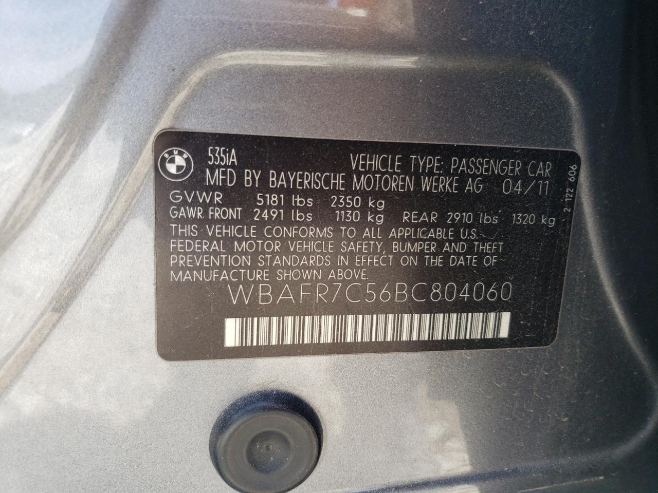 WBAFR7C56BC804060 2011 BMW 535 I