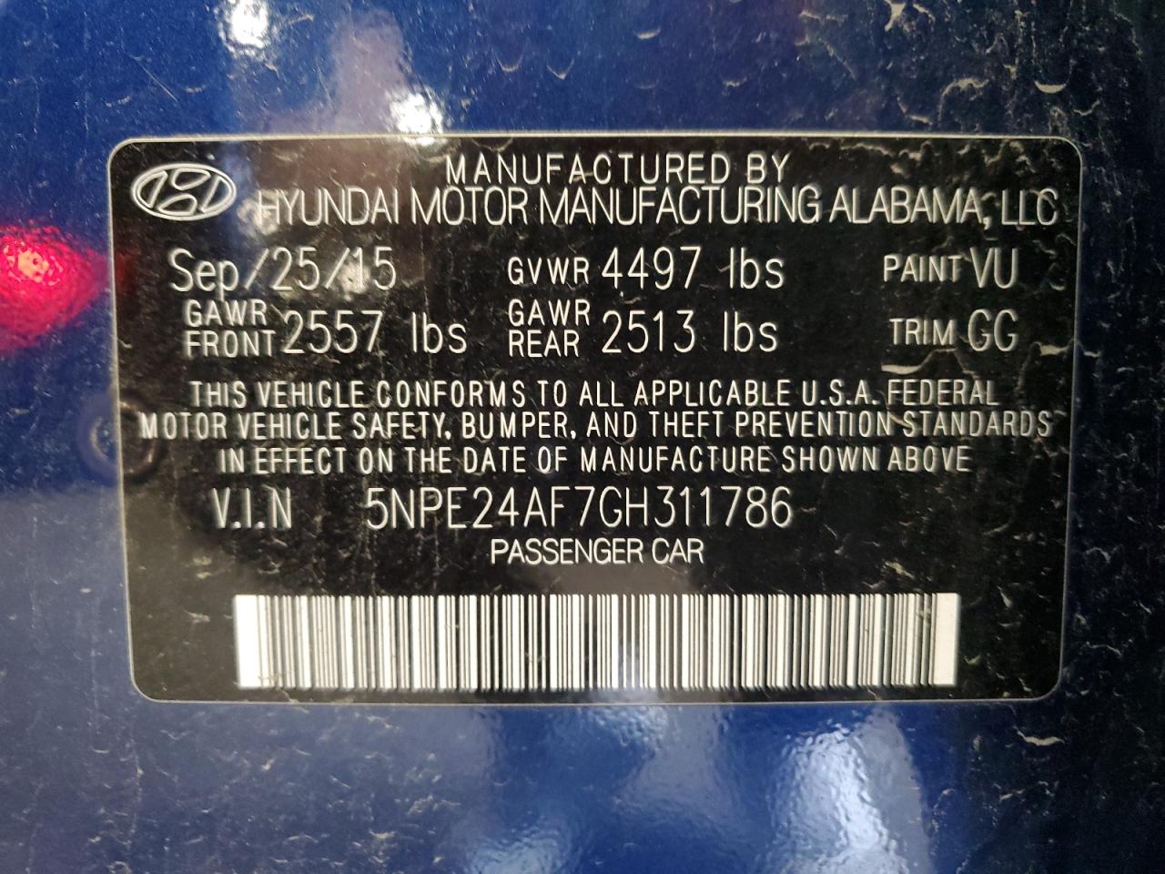 5NPE24AF7GH311786 2016 Hyundai Sonata Se