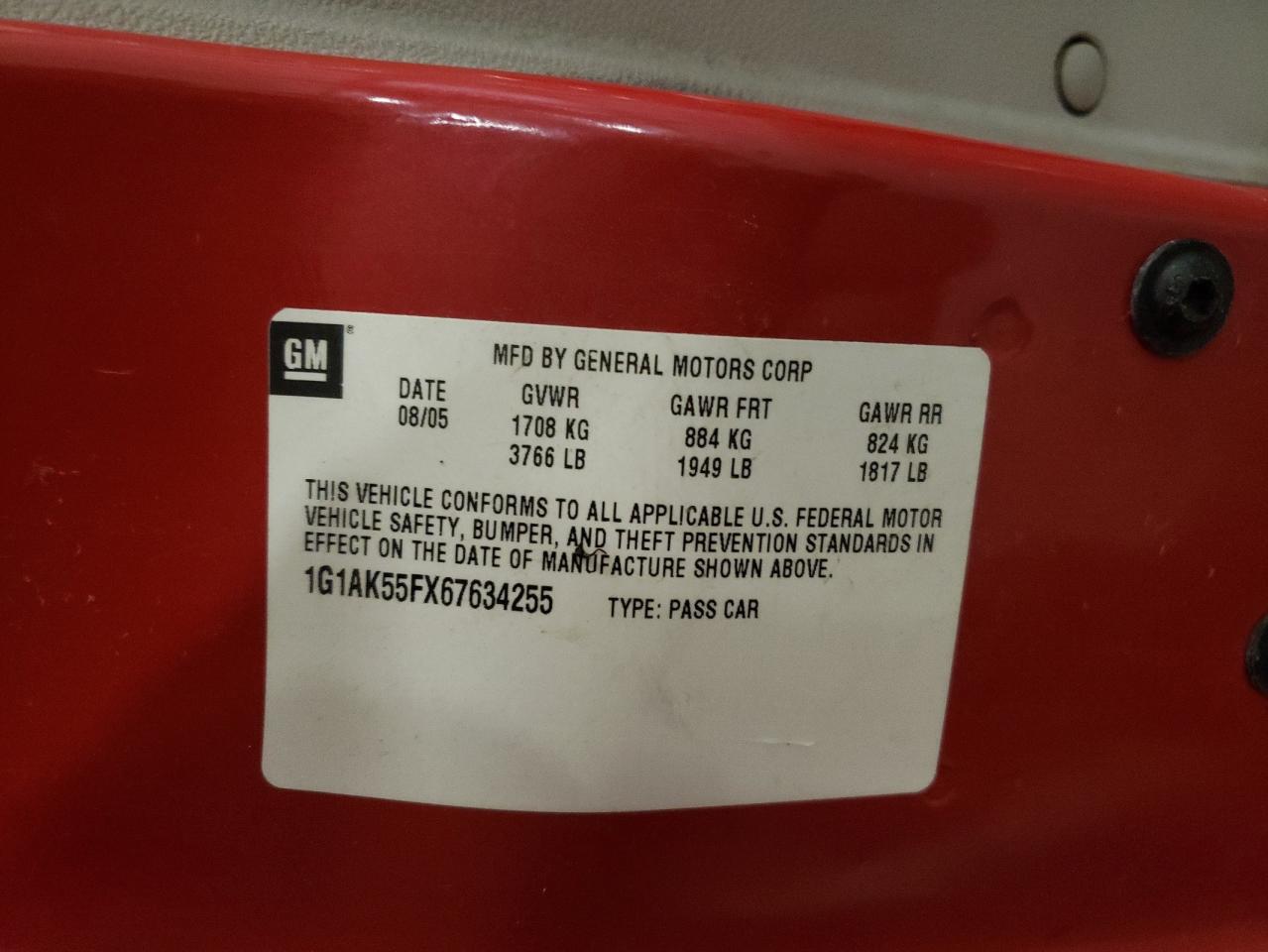 1G1AK55FX67634255 2006 Chevrolet Cobalt Ls