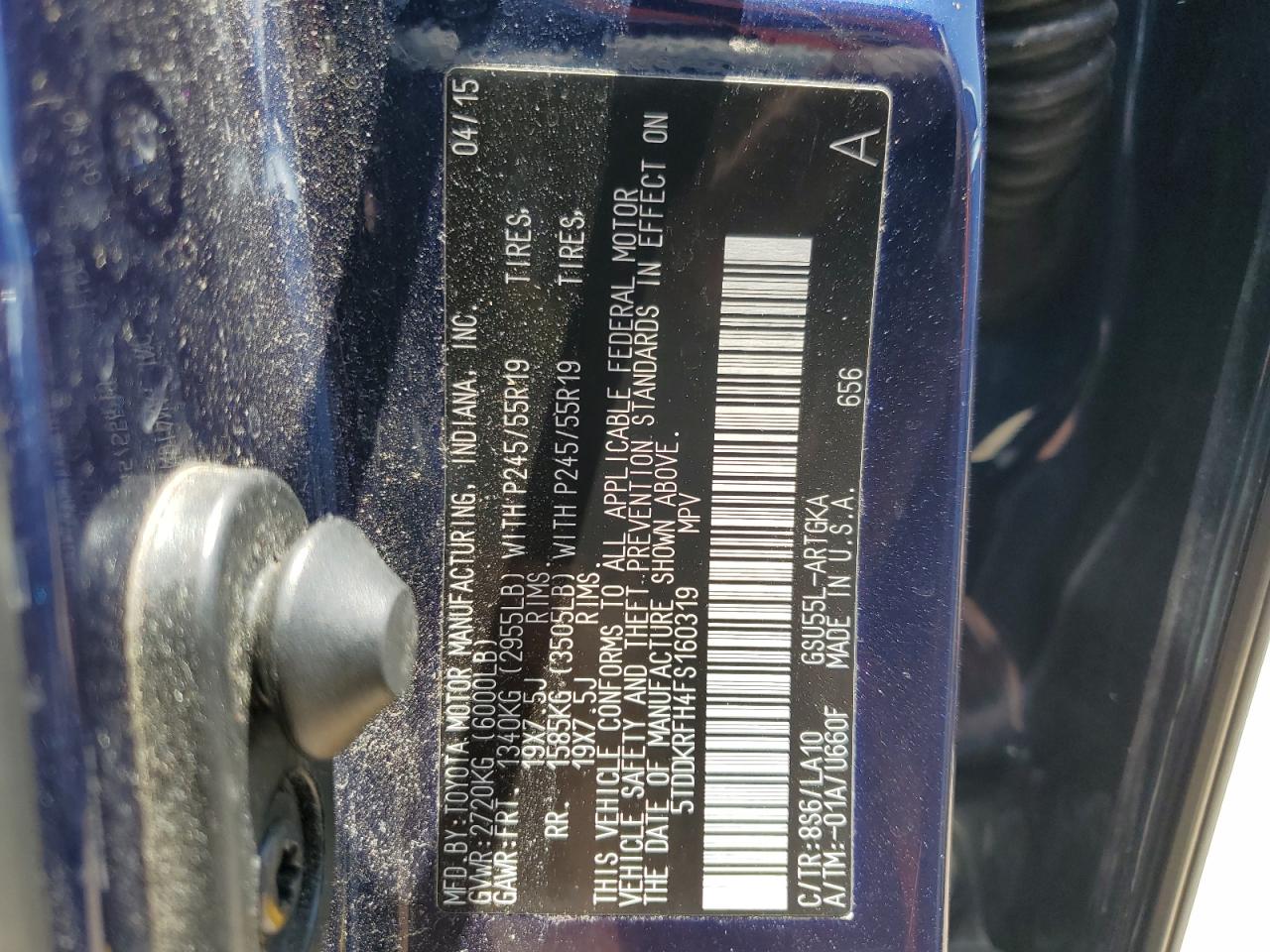 5TDDKRFH4FS160319 2015 Toyota Highlander Limited