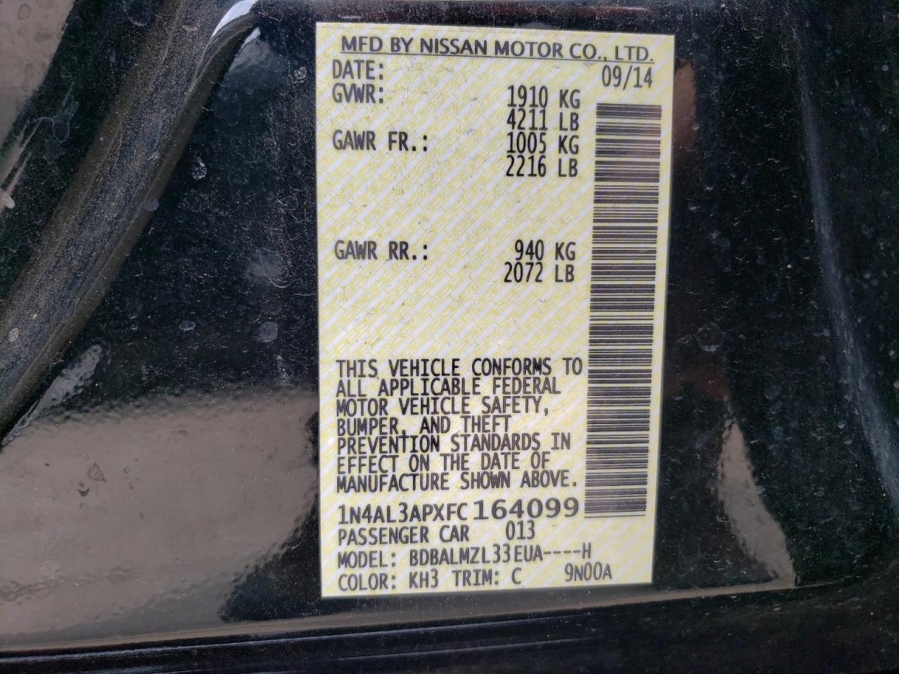 1N4AL3APXFC164099 2015 Nissan Altima 2.5