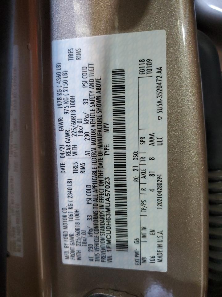 1FMCU0H63MUA57023 2021 Ford Escape Sel