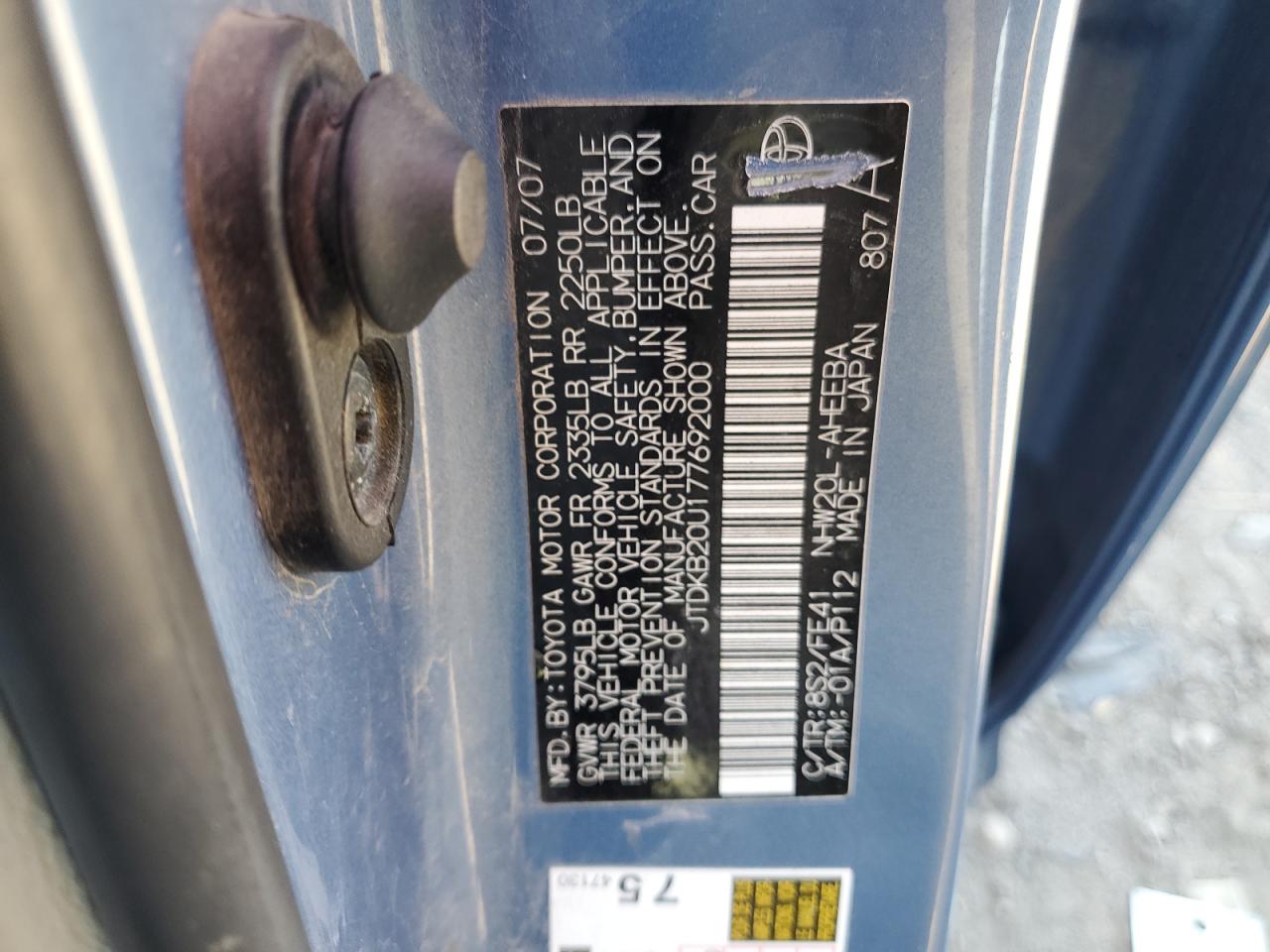 JTDKB20U177692000 2007 Toyota Prius