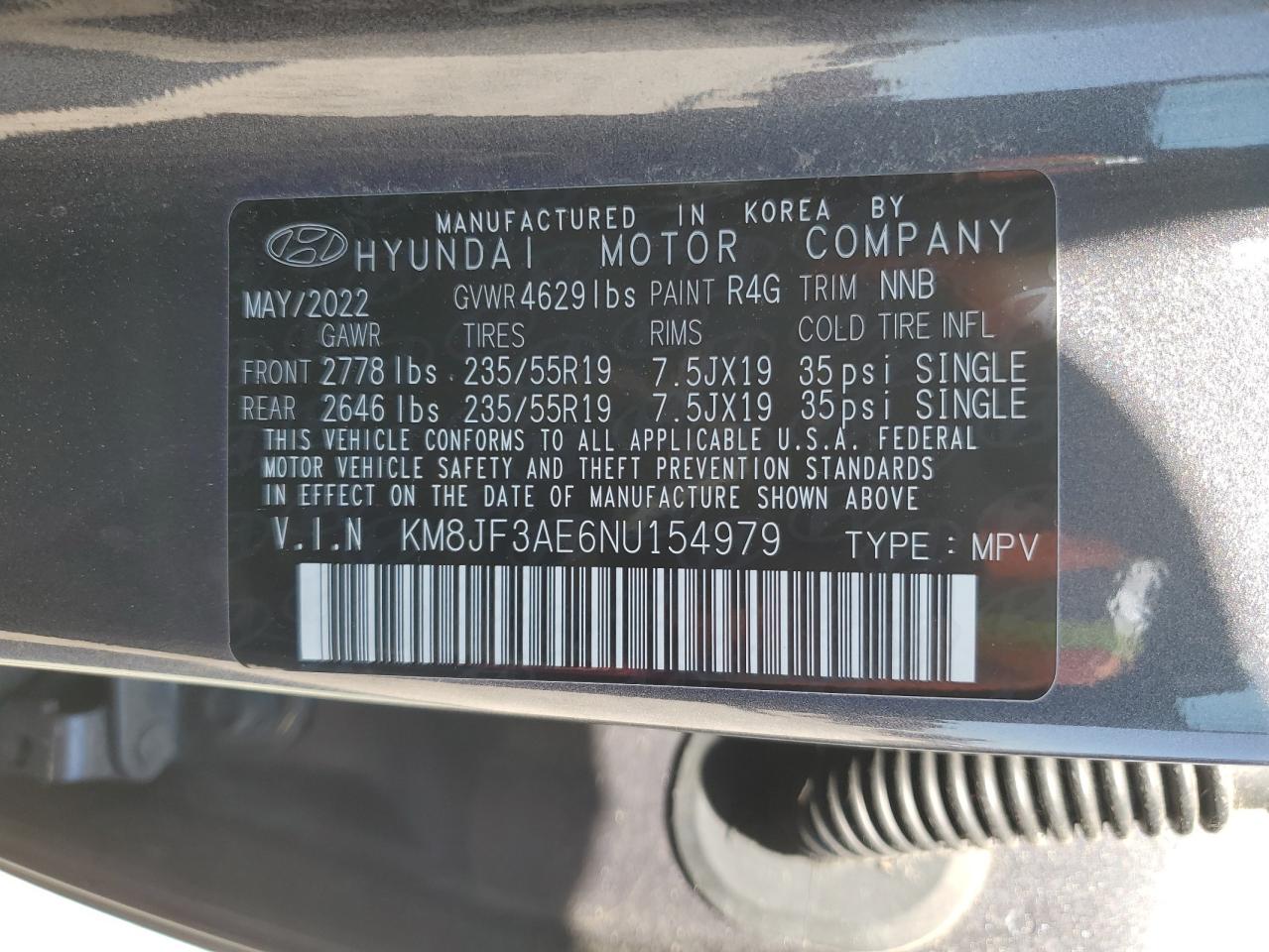 KM8JF3AE6NU154979 2022 Hyundai Tucson N Line