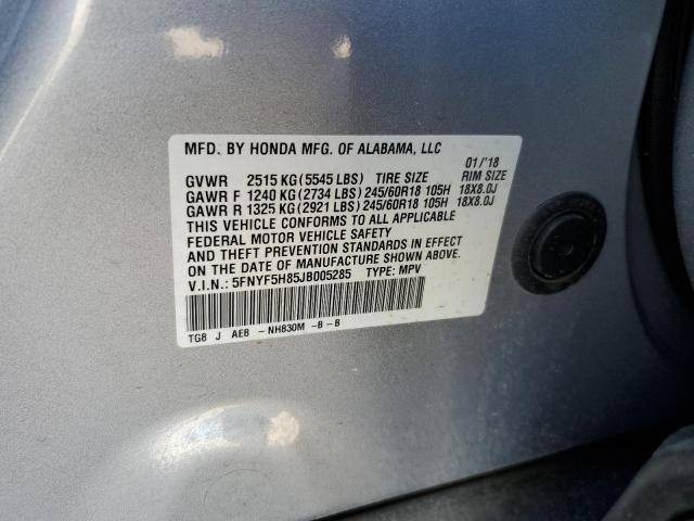 2018 Honda Pilot Exl VIN: 5FNYF5H85JB005285 Lot: 57021804