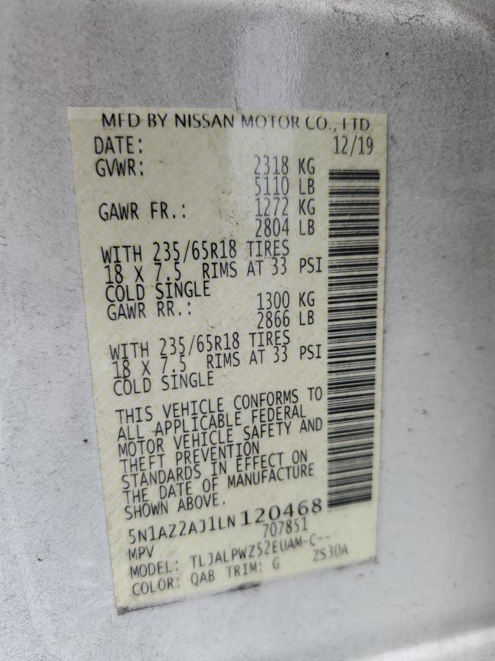 5N1AZ2AJ1LN120468 2020 Nissan Murano S