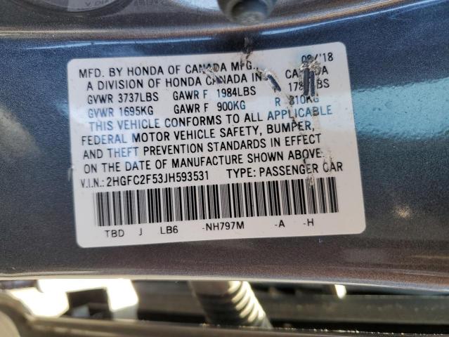 2018 Honda Civic Lx VIN: 2HGFC2F53JH593531 Lot: 57263834